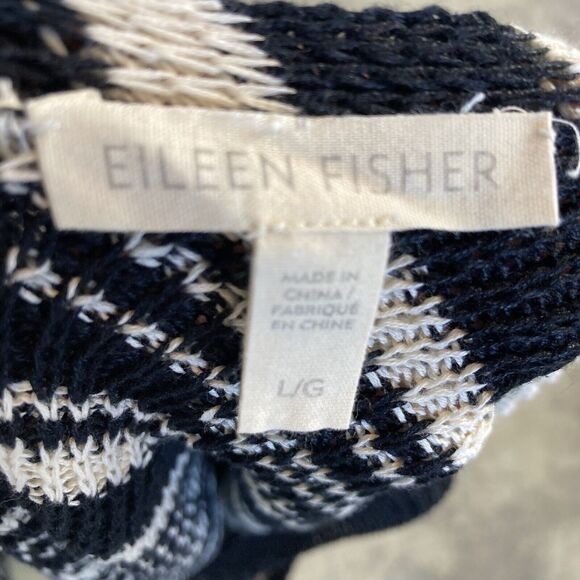 Eileen Fisher Sweater Womens Large Organic Printed Pullover Linen Blend Blk Wht - Picture 7 of 10